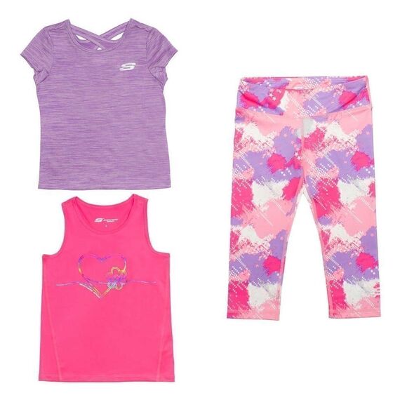 NEW! NWT SKECHERS Girls Kids 3 piece Activewear Set in colors Purple and Pink - Picture 2 of 10